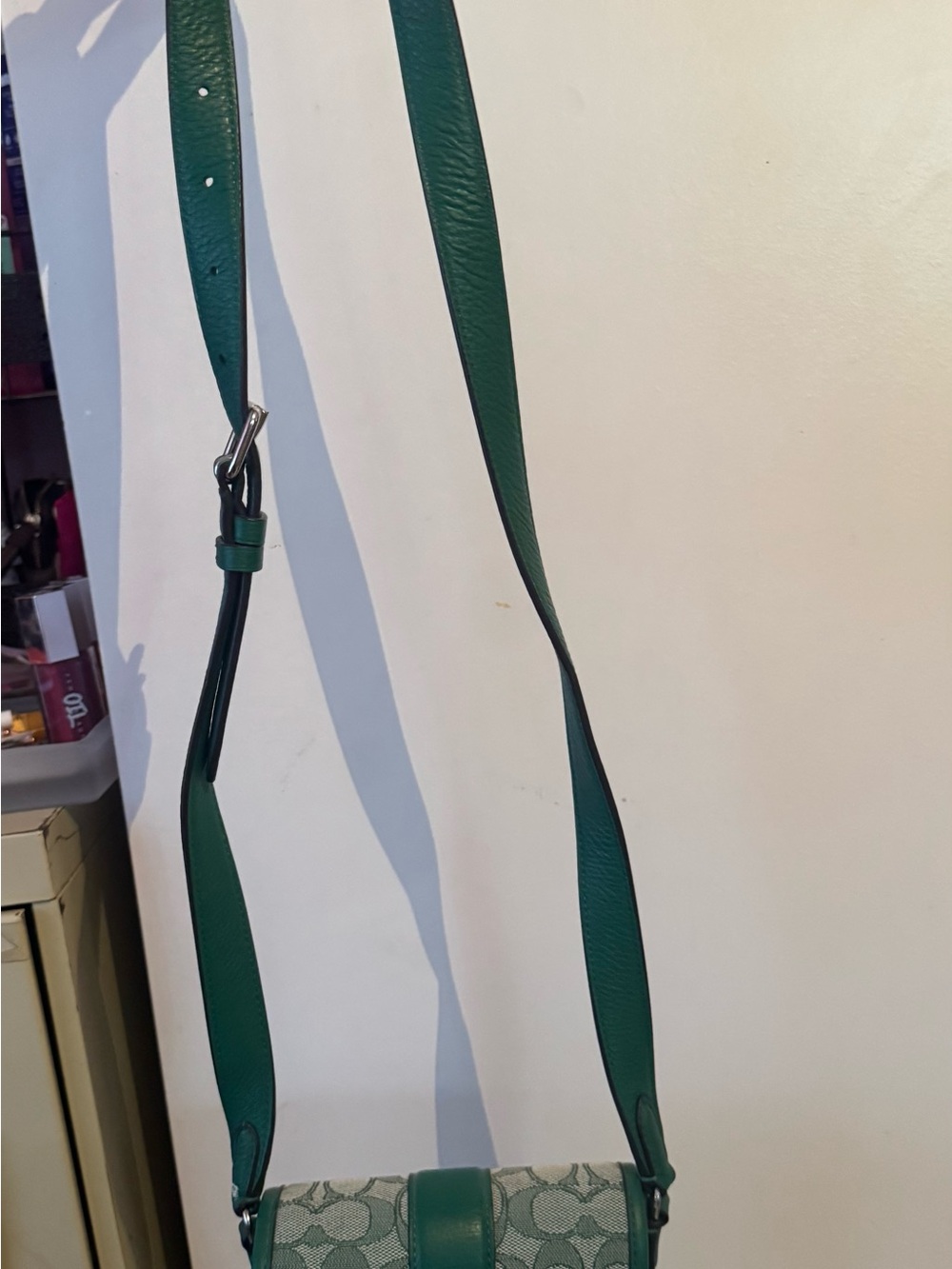 Coach Green Signature Canvas Crossbody Bag with Leather Trim